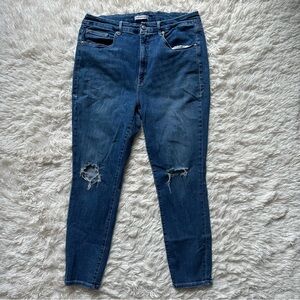Good American Good Waist Jeans Size 16 Blue Distressed Skinny High Rise Denim